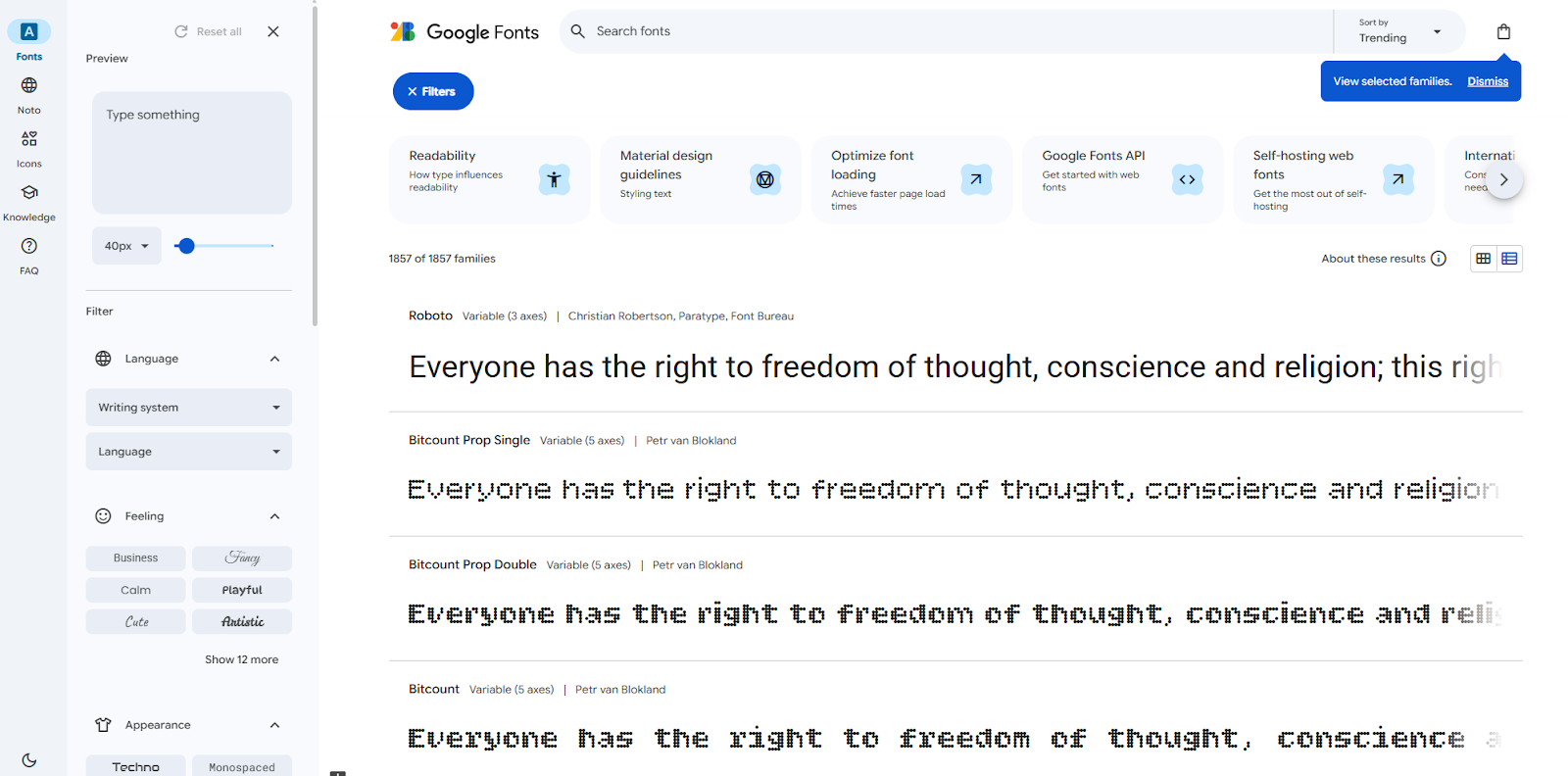 Google Fonts | スタイル変更に強いフォント型のアイコンサイト
