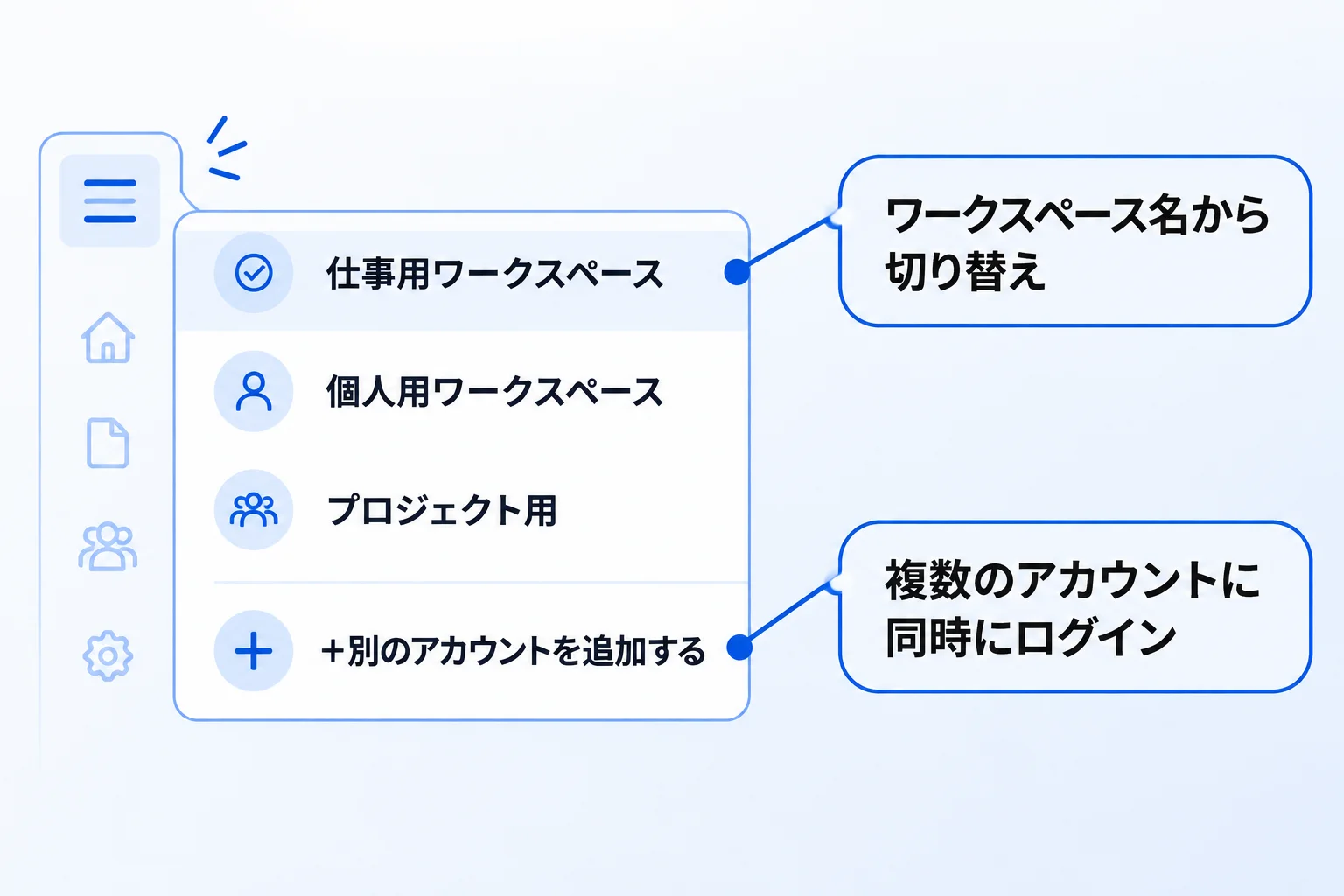 複数のアカウント・ワークスペースを切り替える方法