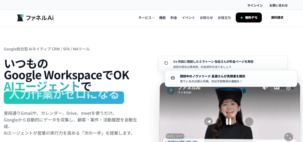ファネルAiの公式サイトの画面（2026年10月7日撮影）