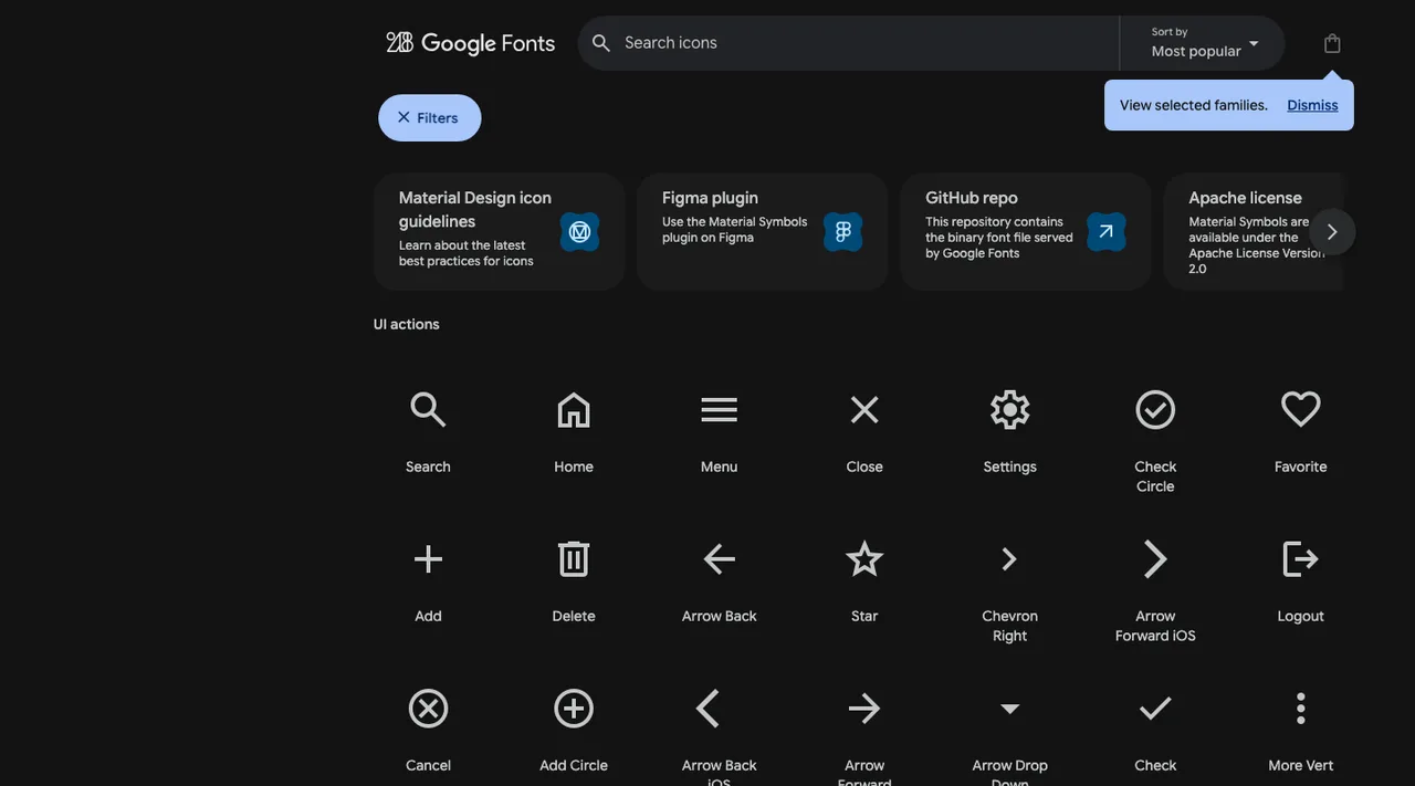 Google Fontsのアイコンの画面(2026年10月3日撮影)